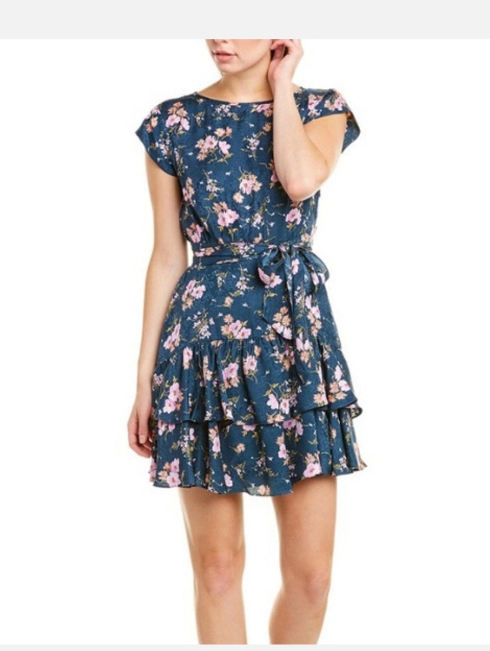 Rebecca Taylor Silk Jacquard Floral Tiered Ruffled Dress